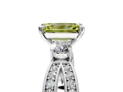3 Stone Engagement Ring Setting for Fancy Yellow Emerald Cut Center with Pave Twist Band and Prong Head in White Gold