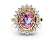 Halo Engagement Ring Setting for Fancy Pink Oval Center with Milgrain Bezel Rim, Plain Band and Prong Head in Rose Gold