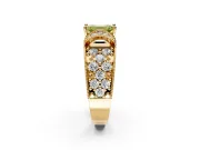 Pave Engagement Ring Setting for Fancy Yellow Emerald Cut Center with Curved Accent Rows, Openwork and Prong Head in Yellow Gold
