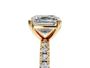 Solitaire Engagement Ring Setting for Asscher Cut Center with Fine Pave Band and Claw Prong Head in Yellow Gold