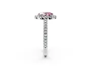 Pave Halo Engagement Ring Setting for Fancy Pink Oval Center with Single Row Pave Band and Prong Head in White Gold