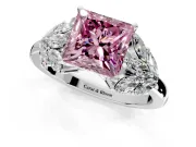Leaf Cluster Engagement Ring Setting for Fancy Pink Princess Cut Center with Marquise Accents and Prong Head in Sterling Silver