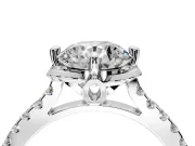 Floral Engagement Ring Setting for Round Cut Center with Pave Band and Floral Prong Head in Platinum