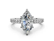 Solitaire Engagement Ring Setting for Marquise Center with Milgrain-Edged Pave Band and Prong Head in Sterling Silver