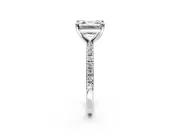 Solitaire Engagement Ring Setting for Asscher Cut Center with Fine Pave Narrow Band and Prong Head in Platinum