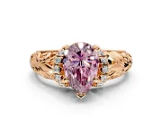 Solitaire Engagement Ring Setting for Fancy Pink Pear-Shaped Center with Filigree Accent Basket and Prong Head in Rose Gold