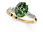 Bar-Set Engagement Ring Setting for Fancy Green Oval Center with Tapered Baguette Accents and Prong Head in Yellow Gold