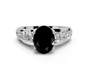 Solitaire Engagement Ring Setting for Fancy Black Oval Center with Graduated Shared Prongs and Prong Head in White Gold