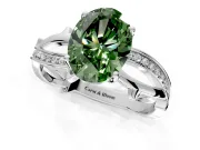 Solitaire Engagement Ring Setting for Fancy Green Oval Center with Pave and Plain Crossover Band and Prong Head in White Gold