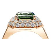 Halo Engagement Ring Setting for Fancy Green Asscher Cut Center with Plain Tapered Band and Prong Head in Rose Gold