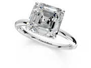 Hidden Halo Engagement Ring Setting for Asscher Cut Center with Thin Rounded Band and Prong Head in White Gold