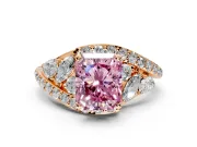 Halo Engagement Ring Setting for Fancy Pink Radiant Cut Center with Marquise and Pave Bypass Band and Prong Head in Rose Gold