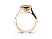 Single Halo Engagement Ring Setting for Fancy Green Emerald Cut Center with Corner Claws, Plain Band and Prong Head in Rose Gold
