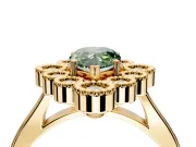 Cluster Halo Engagement Ring Setting for Fancy Green Pear-Shaped Center with Milgrain Bezel Accents and Prong Head in Yellow Gold