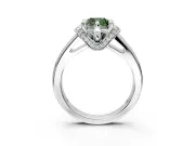 Solitaire Engagement Ring Setting for Fancy Green Cushion Cut Center with Wide Band, Pave Collar and Prong Head in Sterling Silver