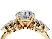 Cluster Engagement Ring Setting for Round Cut Center with 2-Row Shoulder Clusters and Prong Head in Yellow Gold