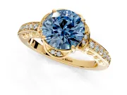 Floral Engagement Ring Setting for Fancy Blue Round Cut Center with Four Accent Clusters and Prong Head in Yellow Gold
