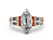 Channel-Set Engagement Ring Setting for Marquise Center with Baguette Band and Prong Head in Rose Gold