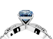Solitaire Engagement Ring Setting for Fancy Blue Emerald Cut Center with Criss-Cross Accent Band and Prong Head in Platinum
