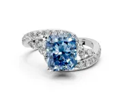 Solitaire Engagement Ring Setting for Fancy Blue Radiant Cut Center with Pave Bypass Twist Band and Prong Head in White Gold