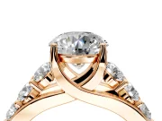 Solitaire Engagement Ring Setting for Round Cut Center with Graduated Shared Prongs and Prong Head in Rose Gold