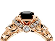 Solitaire Engagement Ring Setting for Fancy Black Emerald Cut Center with Filigree Band and Prong Head in Rose Gold