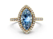 Halo Engagement Ring Setting for Fancy Blue Marquise Center with Inner Milgrain Border and Prong Head in Yellow Gold