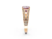 Split Shank Engagement Ring Setting for Fancy Pink Princess Cut Center with Pave Split Shank and Prong Head in Rose Gold
