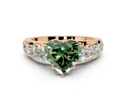 Solitaire Engagement Ring Setting for Fancy Green Heart-Shaped Center with Graduated Shared Prongs and Prong Head in Rose Gold