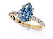 Solitaire Engagement Ring Setting for Fancy Blue Pear-Shaped Center with Micro Pave Band and Prong Head in Yellow Gold