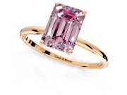 Solitaire Engagement Ring Setting for Fancy Pink Emerald Cut Center with Straight Thin Band and Prong Head in Rose Gold