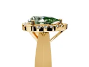 Halo Engagement Ring Setting for Fancy Green Pear-Shaped Center with Square Band and Prong Head in Yellow Gold