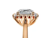 Starburst Halo Engagement Ring Setting for Asscher Cut Center with Thin Round-Wire Band and Prong Head in Rose Gold