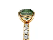 Solitaire Engagement Ring Setting for Fancy Green Cushion Cut Center with Round Cut Pave Band and Prong Head in Yellow Gold