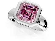 Solitaire Engagement Ring Setting for Fancy Pink Asscher Cut Center with Wide Band and Bezel Head in Sterling Silver