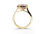 Single Halo Engagement Ring Setting for Fancy Pink Radiant Cut Center with Corner Claws, Plain Band and Prong Head in Yellow Gold