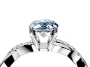 Crossover Engagement Ring Setting for Fancy Blue Oval Center with Pave and Plain Strands and Prong Head in White Gold