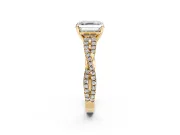 Solitaire Engagement Ring Setting for Asscher Cut Center with Twisted Pave Split Shank and Prong Head in Yellow Gold