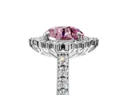 Sunburst Halo Engagement Ring Setting for Fancy Pink Round Cut Center with Pave Band and Prong Head in White Gold