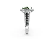 Large Accent Halo Engagement Ring Setting for Fancy Green Princess Cut Center with Pave Split Shank and Prong Head in Platinum