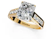 Solitaire Engagement Ring Setting for Radiant Cut Center with Round Cut Channel Band and Prong Head in Yellow Gold