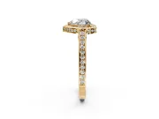 Halo Engagement Ring Setting for Heart-Shaped Center with Framed Halo, Pave Band and Prong Head in Yellow Gold