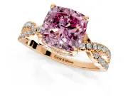 Solitaire Engagement Ring Setting for Fancy Pink Cushion Cut Center with Narrow Twist Pave Band and Prong Head in Rose Gold