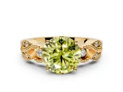 Leaf Engagement Ring Setting for Fancy Yellow Round Cut Center with Milgrain Accent Band and Prong Head in Yellow Gold