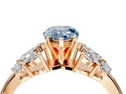 Leaf Cluster Engagement Ring Setting for Fancy Blue Pear-Shaped Center with Marquise Accents and Prong Head in Rose Gold