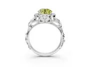 Halo Engagement Ring Setting for Fancy Yellow Round Cut Center with Open Scroll Shoulders and Prong Head in Sterling Silver