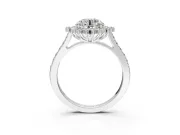 Sunburst Halo Engagement Ring Setting for Round Cut Center with Pave Band and Prong Head in Platinum