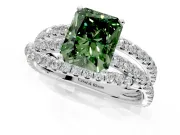 Solitaire Engagement Ring Setting for Fancy Green Radiant Cut Center with Woven 3-Strand Pave Band and Prong Head in Platinum
