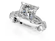 Solitaire Engagement Ring Setting for Princess Cut Center with Marquise Panel Band and Prong Head in Sterling Silver