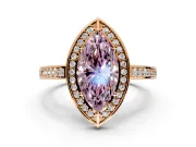 Halo Engagement Ring Setting for Fancy Pink Marquise Center with Framed Halo, Pave Band and Prong Head in Rose Gold